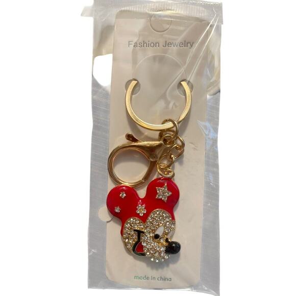 MICKEY MOUSE RED AND GOLD KEYCHAIN - Picture 1 of 1